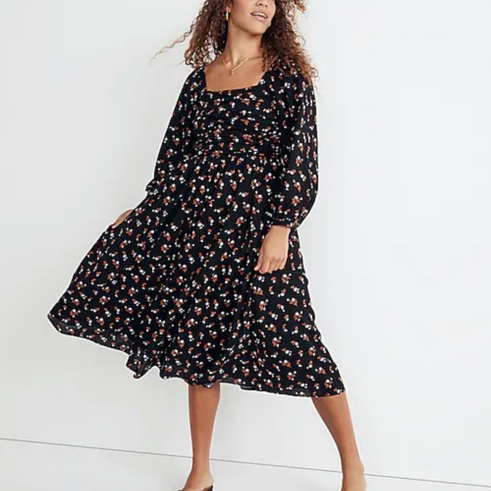 Madewell Black Floral Midi Dress